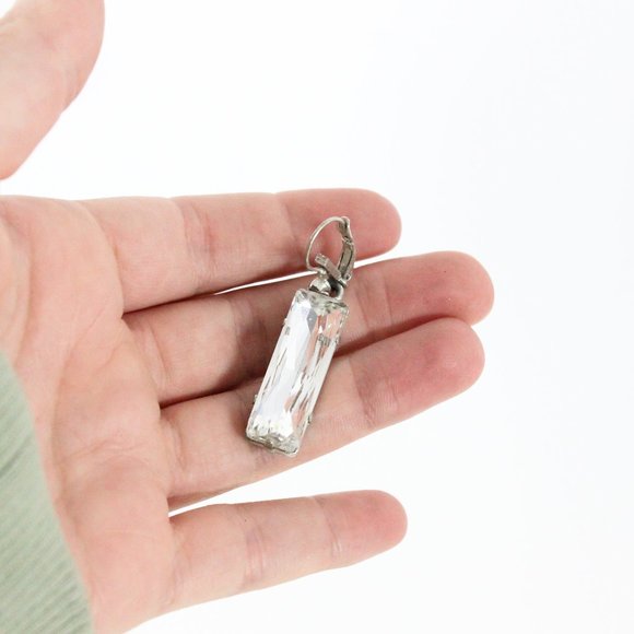*Rectangle Clear Gemstone Hanging Earrings - Picture 1 of 2